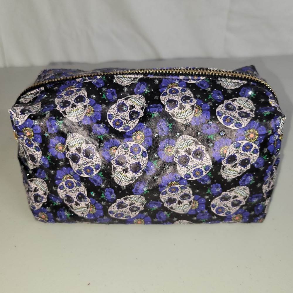 Sugar Skull Floral Cosmetic Bag Pouch Makeup Organizer Zipper